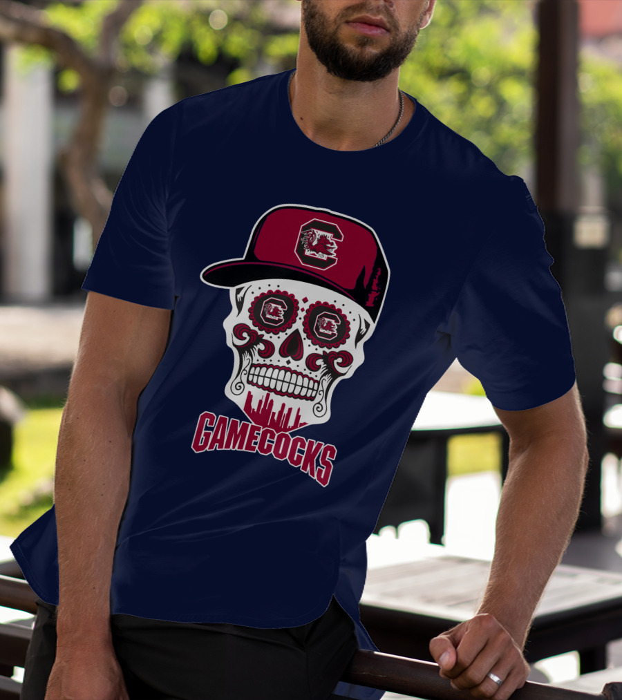 South Carolina Gamecocks Skull Design With Hat And Icons T-Shirt