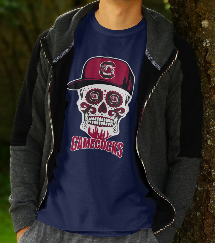 South Carolina Gamecocks Skull Design With Hat And Icons T-Shirt