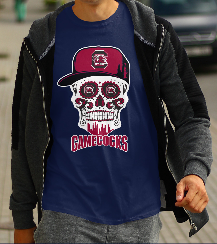 South Carolina Gamecocks Skull Design With Hat And Icons T-Shirt