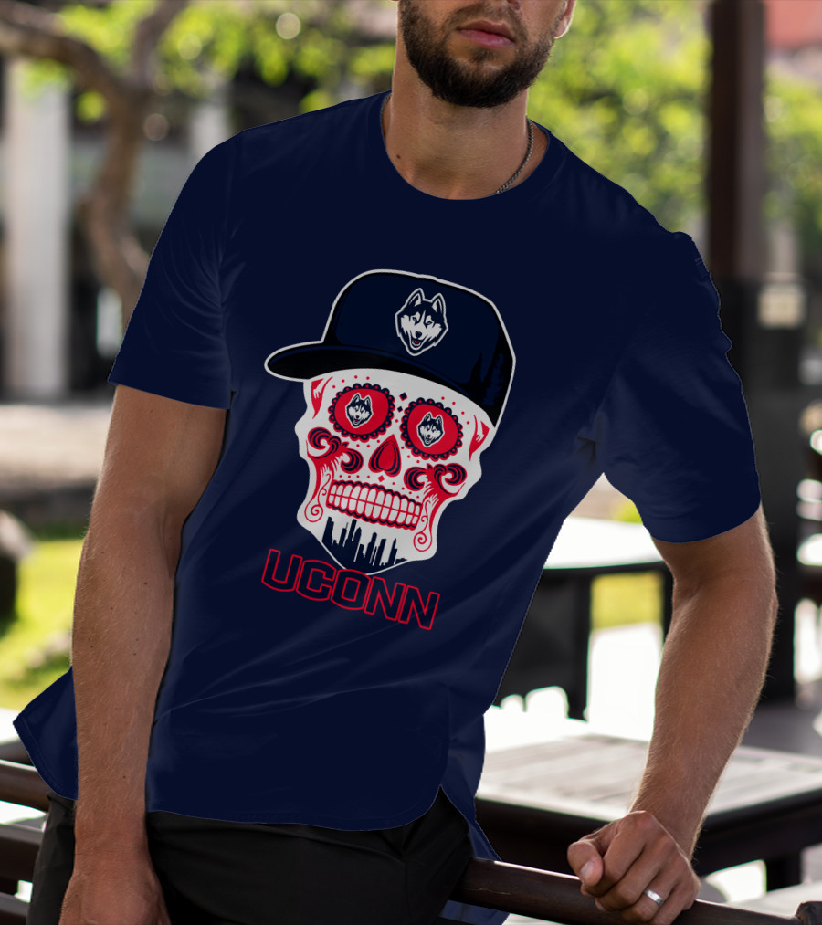 Uconn Huskies Sugar Skull With Hat T-Shirt
