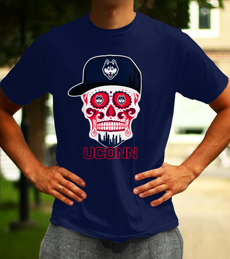 Uconn Huskies Sugar Skull With Hat T-Shirt
