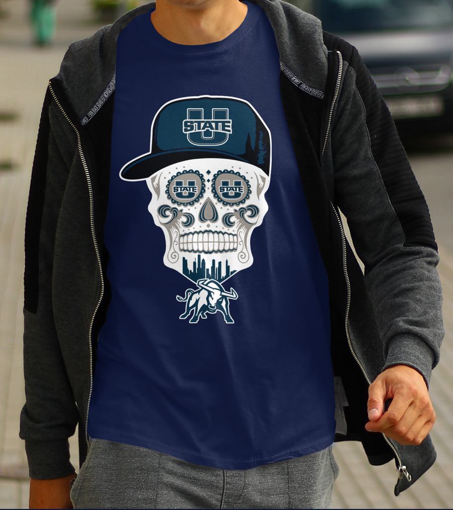 Utah State Aggies Skull Logo U State Hat And Bull T-Shirt