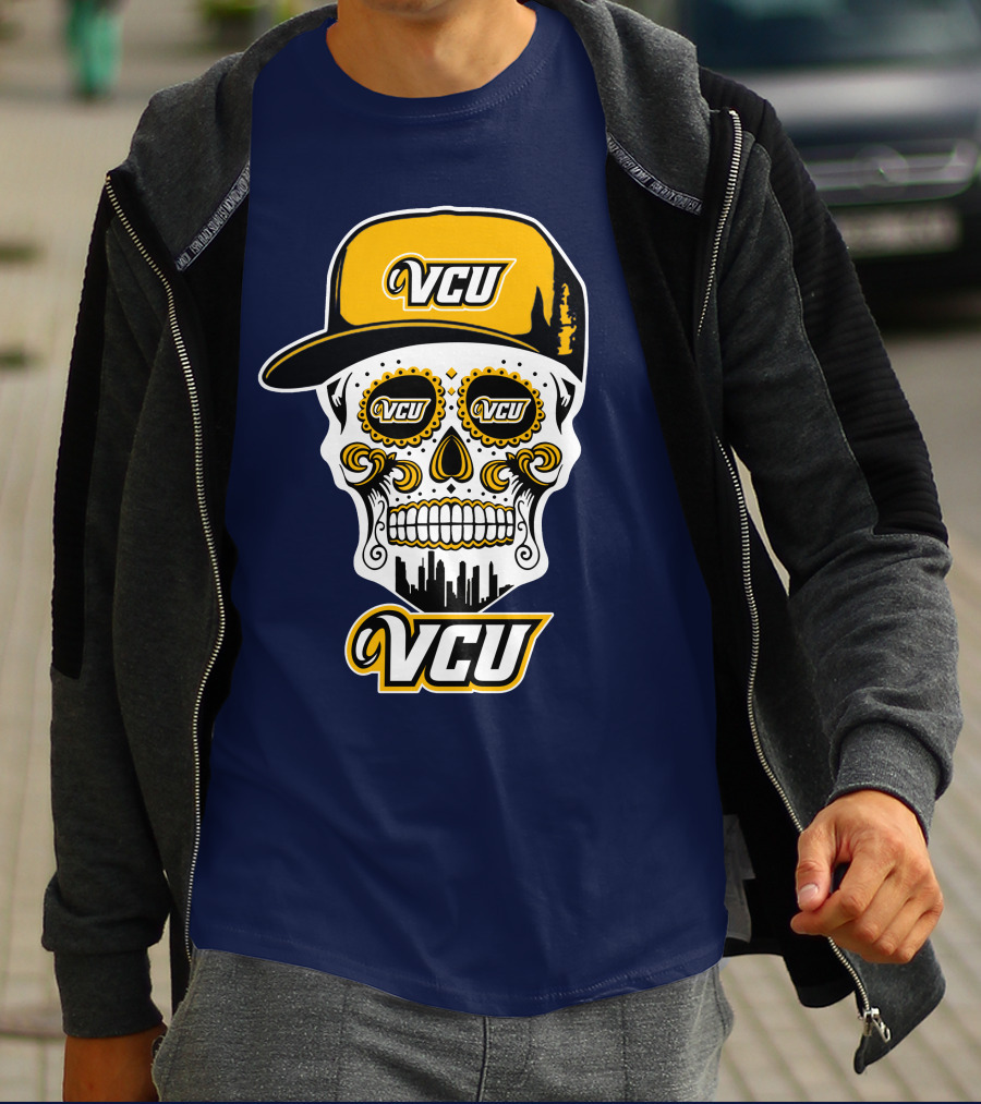 Vcu Rams Dia De Los Muertos Skull With Iconic Cap And Skyline T-Shirt