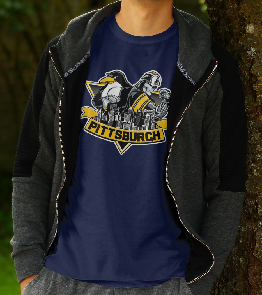 Pittsburgh Steelers Penguins Fusion Skyline T-Shirt
