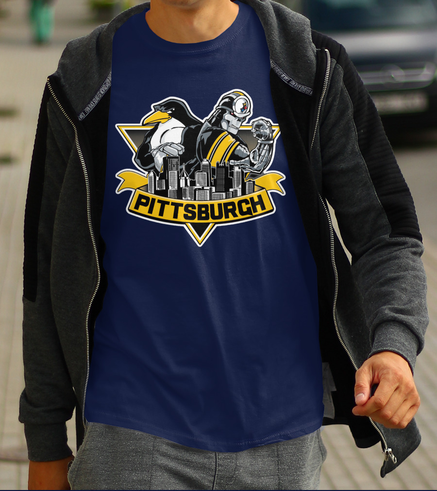 Pittsburgh Steelers Penguins Fusion Skyline T-Shirt