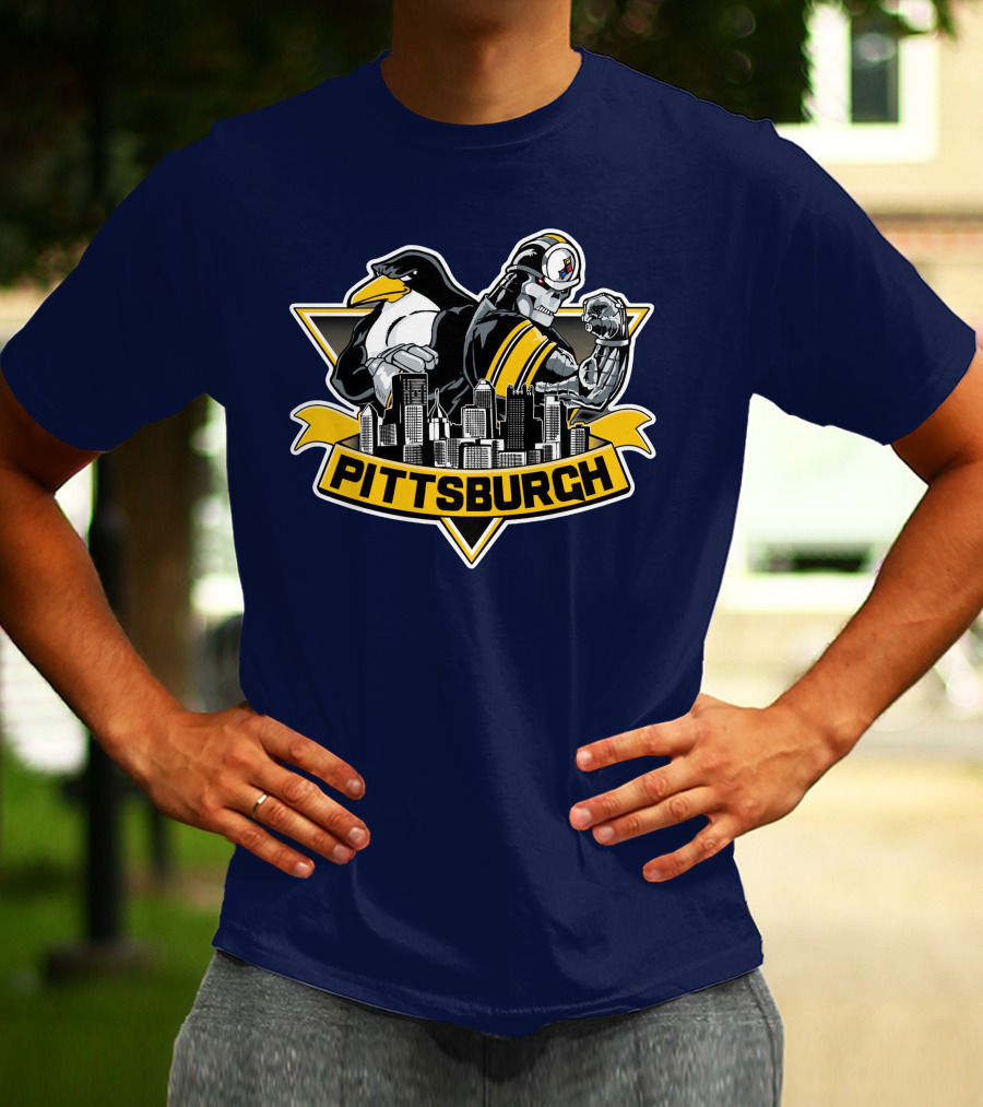 Pittsburgh Steelers Penguins Fusion Skyline T-Shirt