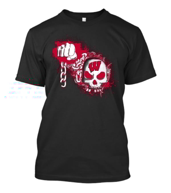W Skull And Fist With Chain Red And White T-Shirt