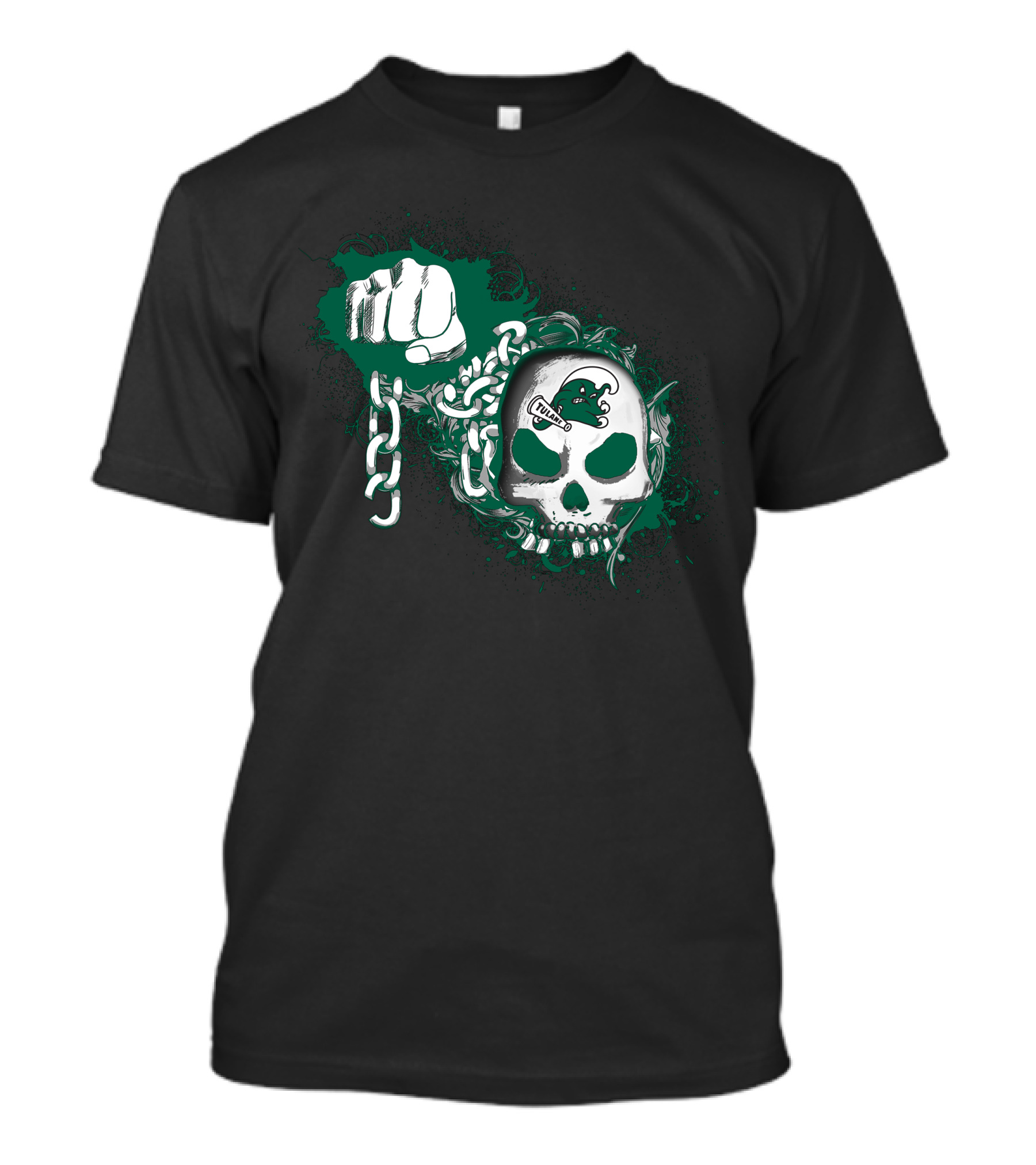 Tulane Green Wave Skull Fist Chains T-Shirt