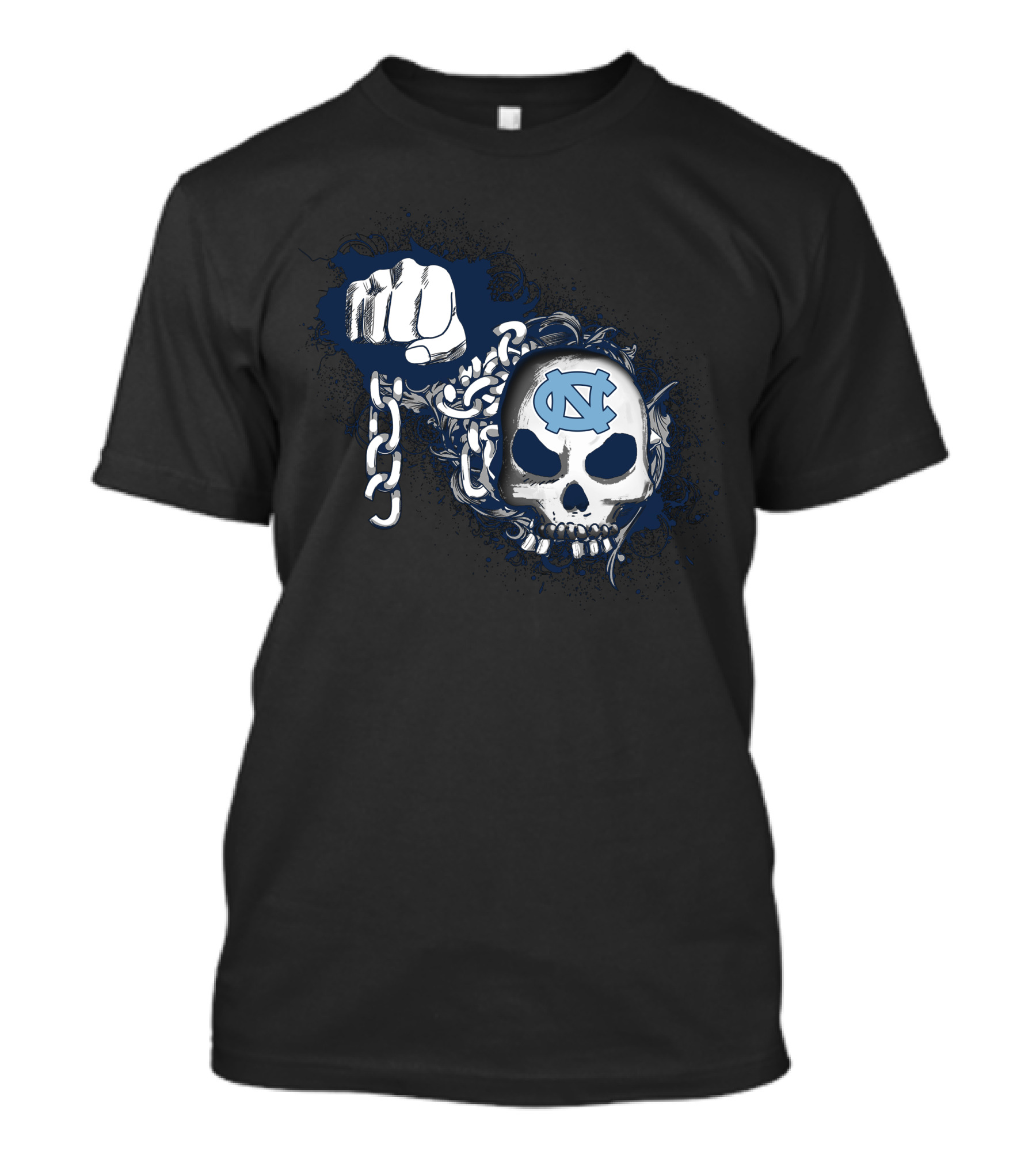 North Carolina Tar Heels Skull Fist Chain T-Shirt
