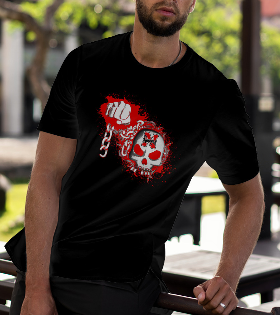 Nebraska Cornhuskers Skull With Chains And Fist T-Shirt