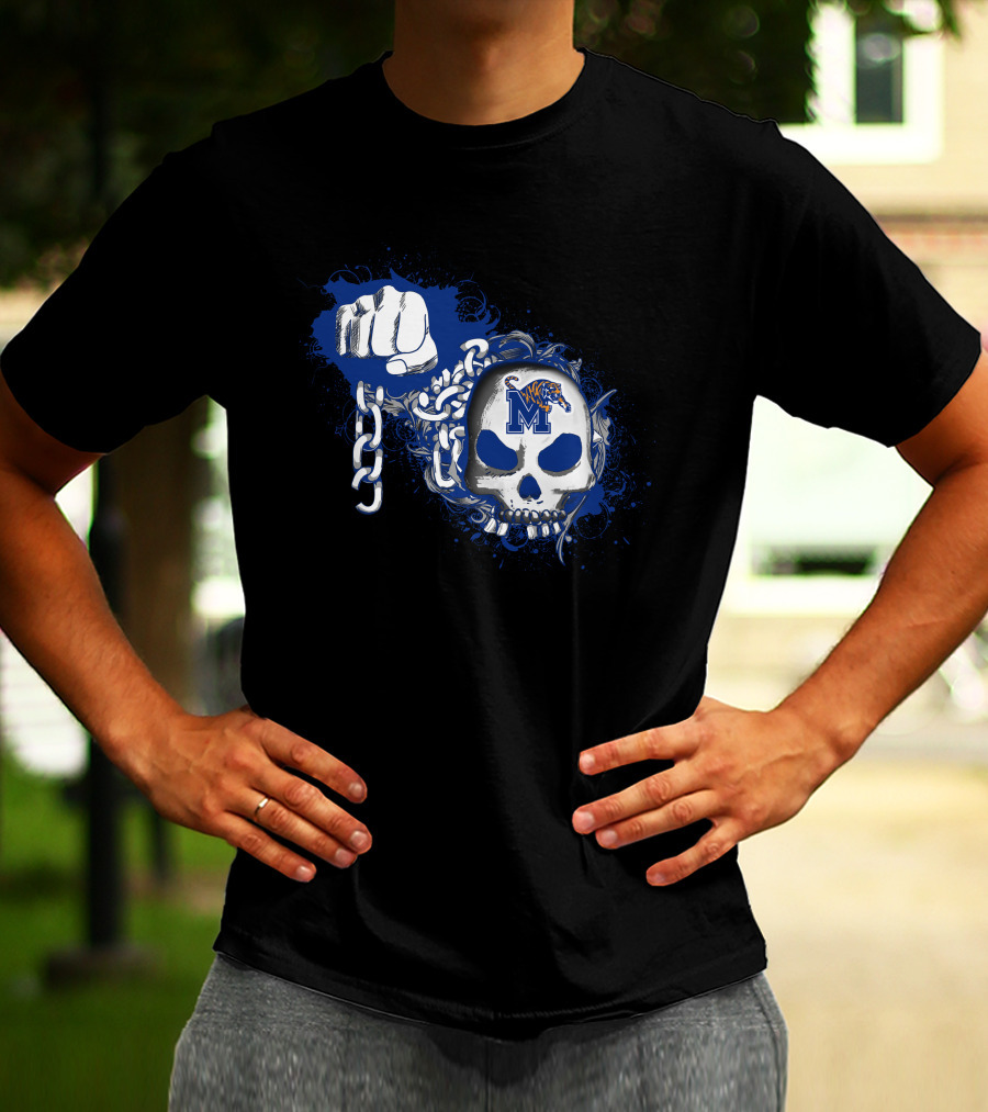 Memphis Tigers Skull With Fist And Chains T-Shirt