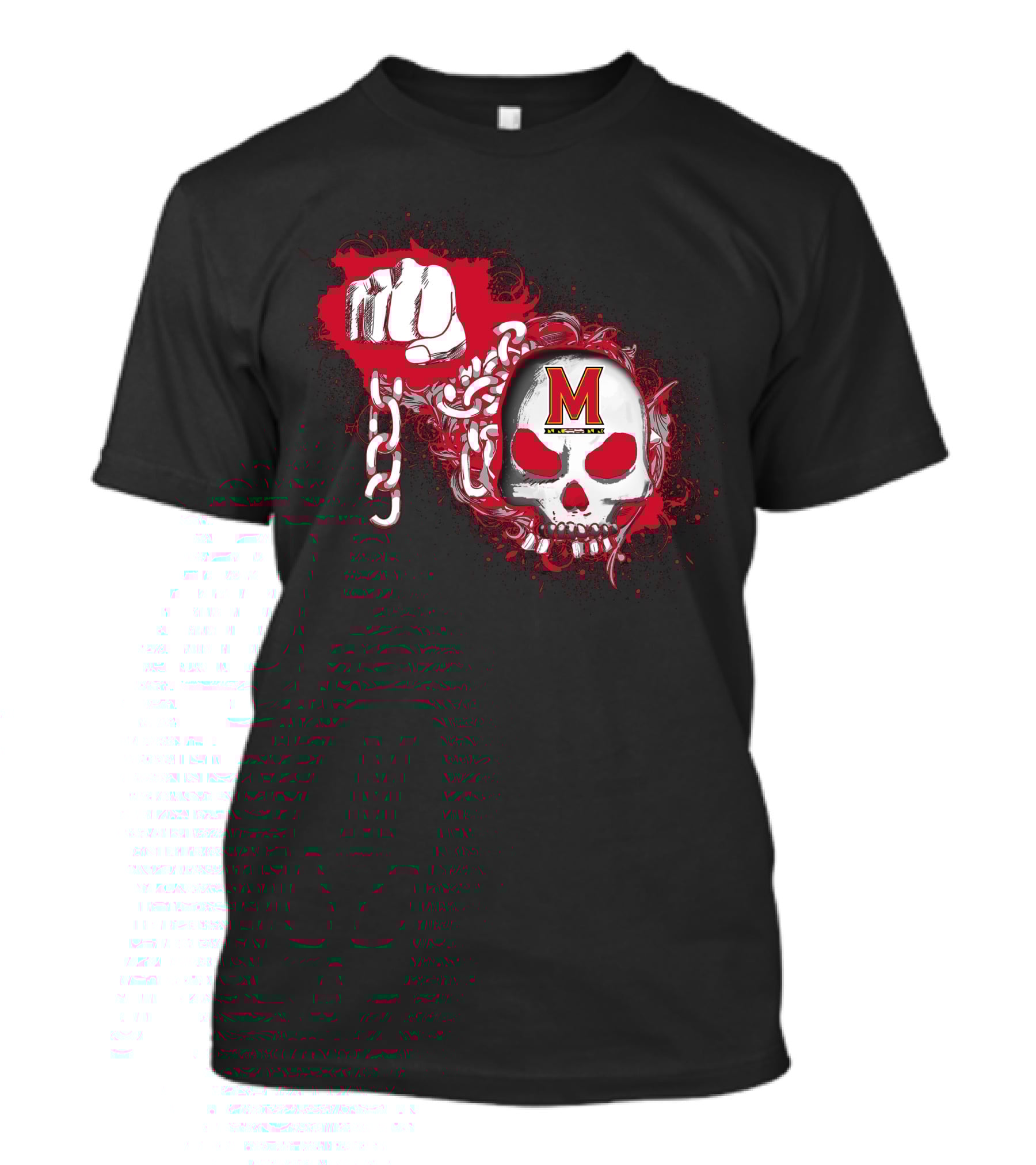Maryland Terrapins Skull Emblem With Chains And Fist T-Shirt