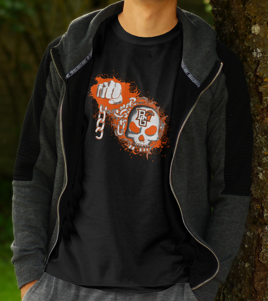 Bowling Green Falcons Skull Logo And Chain Fist T-Shirt