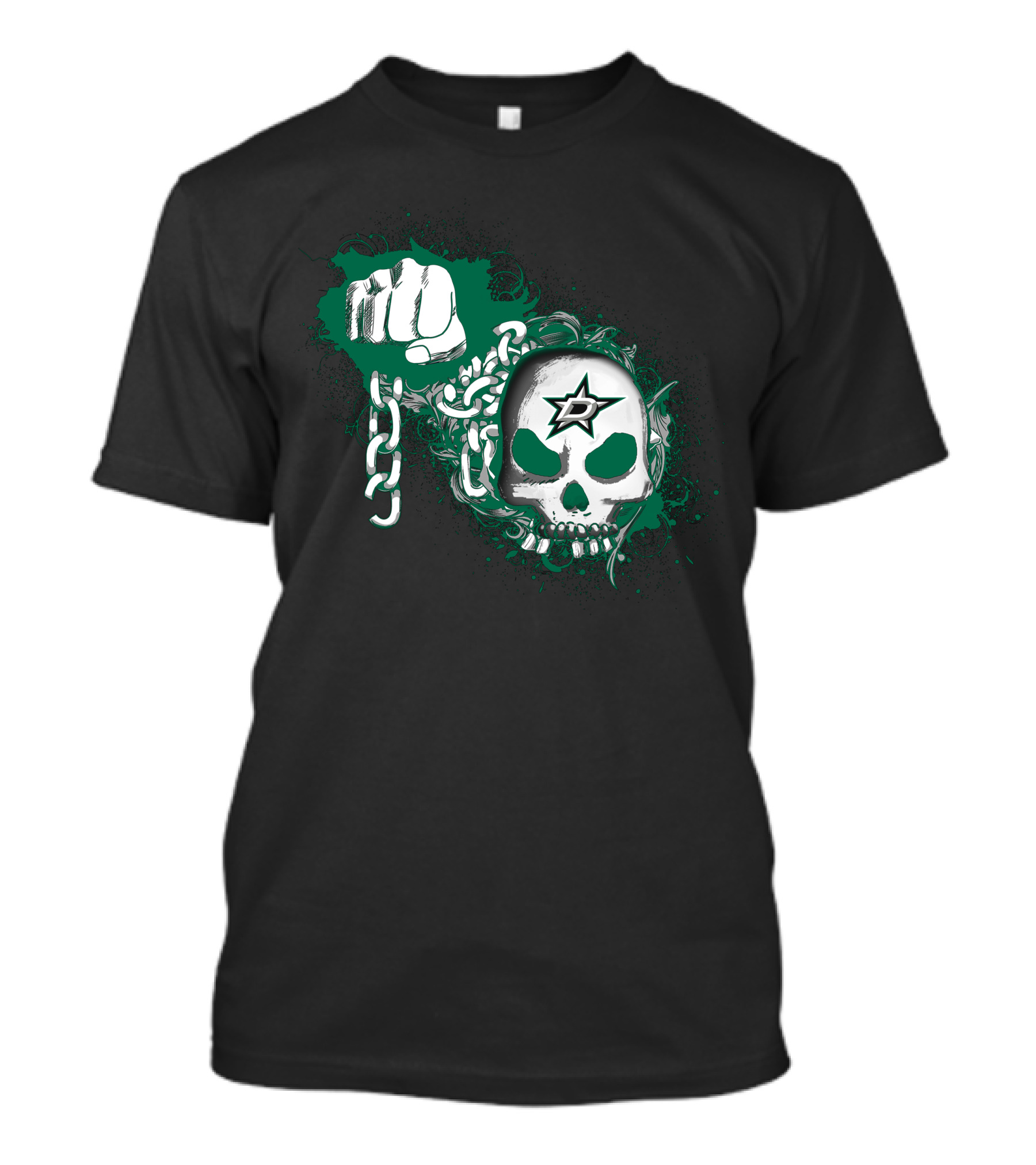 Dallas Stars Skull Chain Fist T-Shirt
