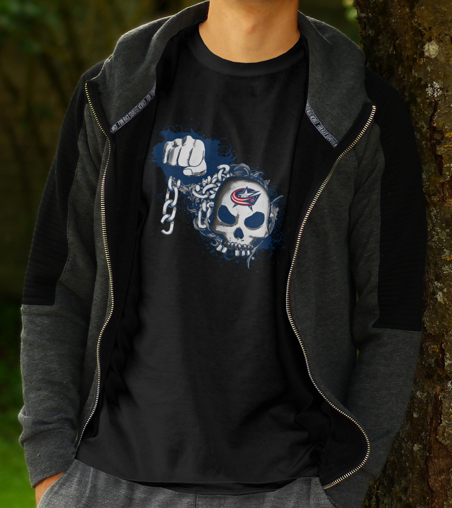 Columbus Blue Jackets Skull Fist Chains T-Shirt
