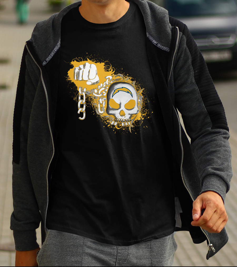 Los Angeles Chargers Skull And Fist With Lightning Bolt T-Shirt