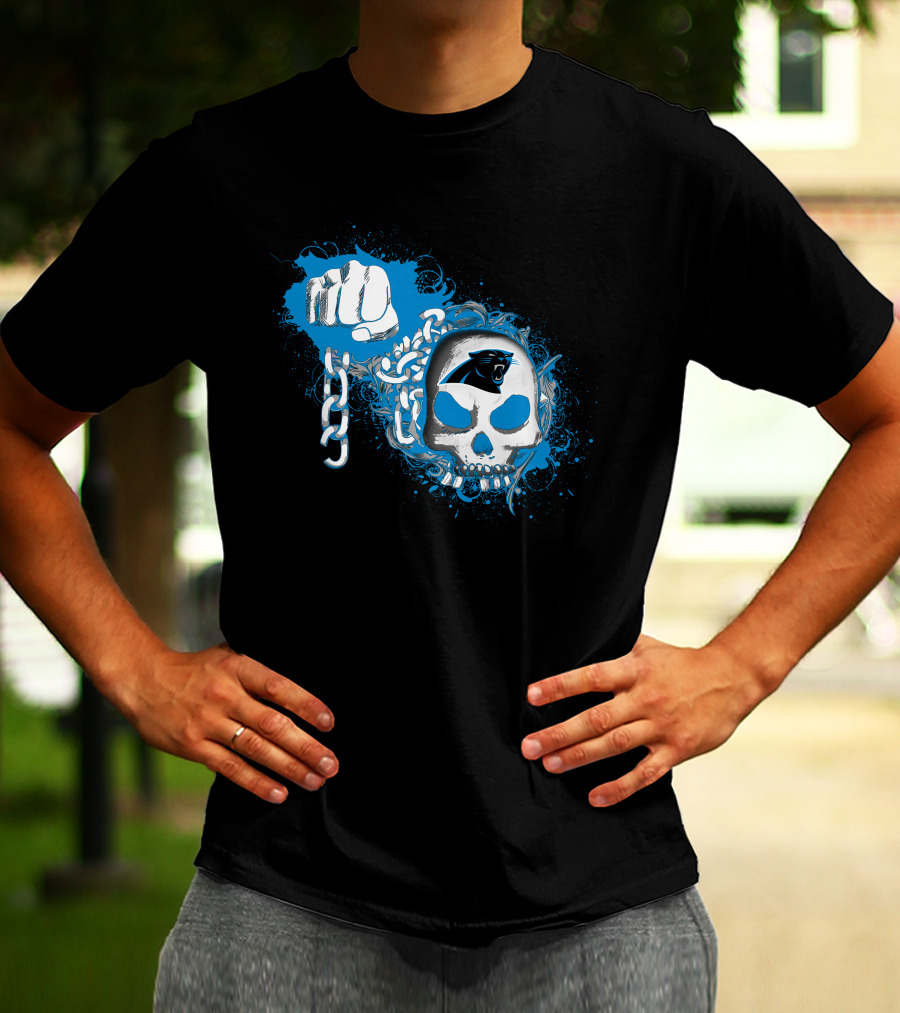 Carolina Panthers Skull And Chains Blue Fist T-Shirt