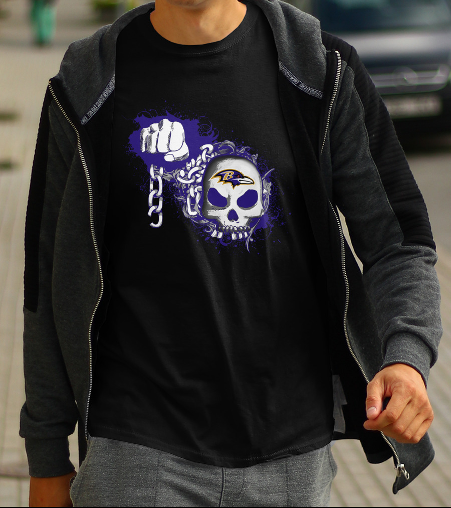 Baltimore Ravens Skull And Fist Md With Chains T-Shirt