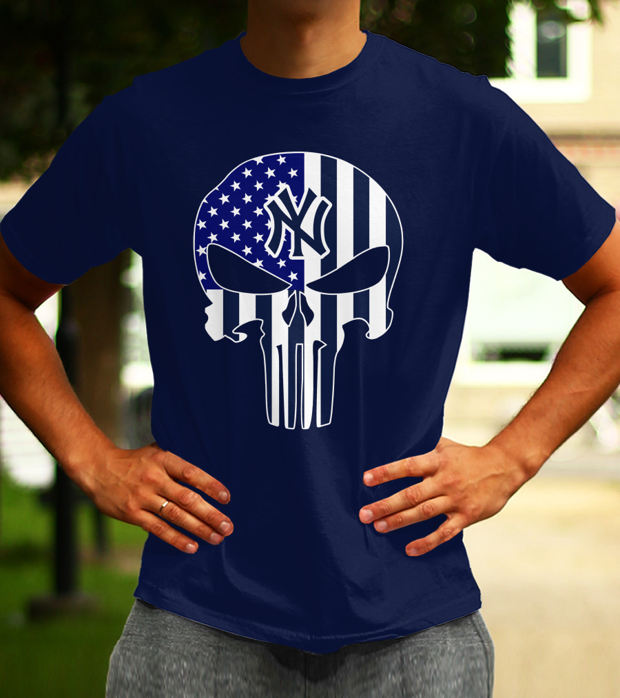 Yankees Logo American Flag Punisher Skull 1 T-Shirt