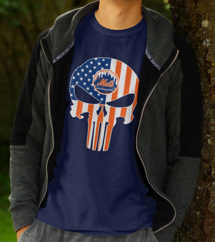 New York Mets Punisher Skull American Flag T-Shirt