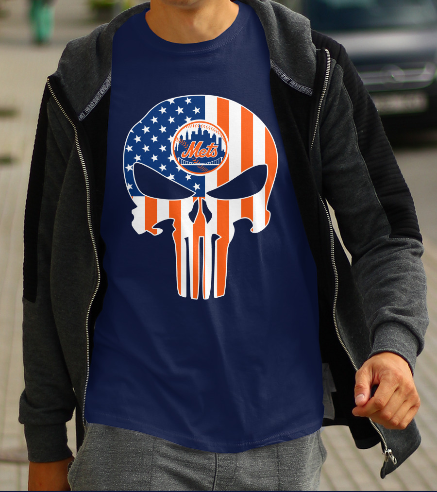 New York Mets Punisher Skull American Flag T-Shirt