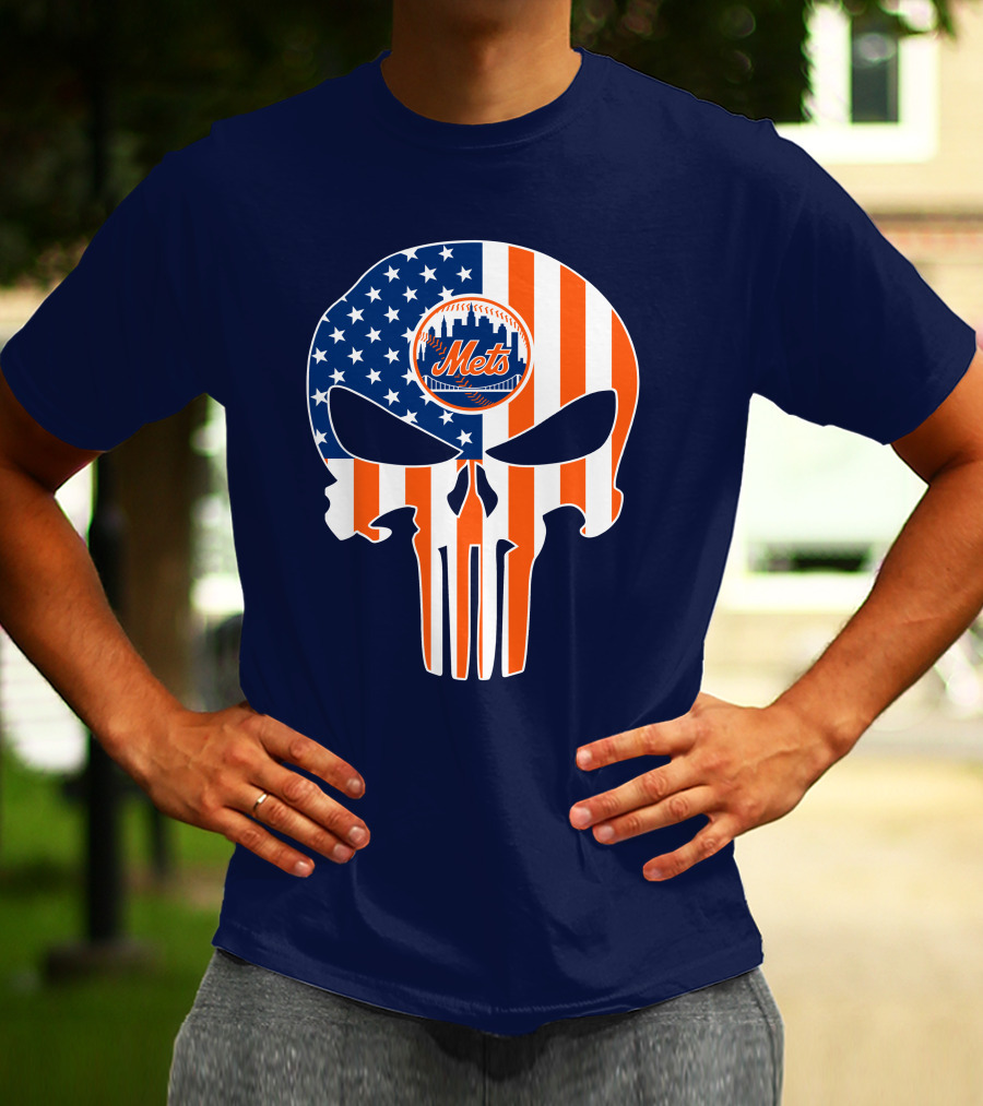 New York Mets Punisher Skull American Flag T-Shirt
