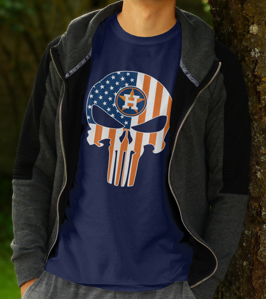 Houston Astros The Punisher American Flag Skull T-Shirt