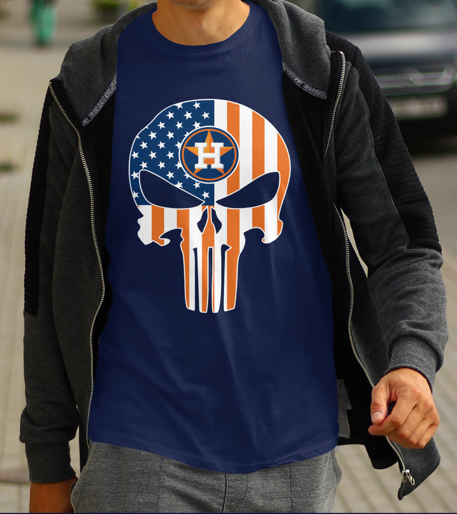 Houston Astros The Punisher American Flag Skull T-Shirt