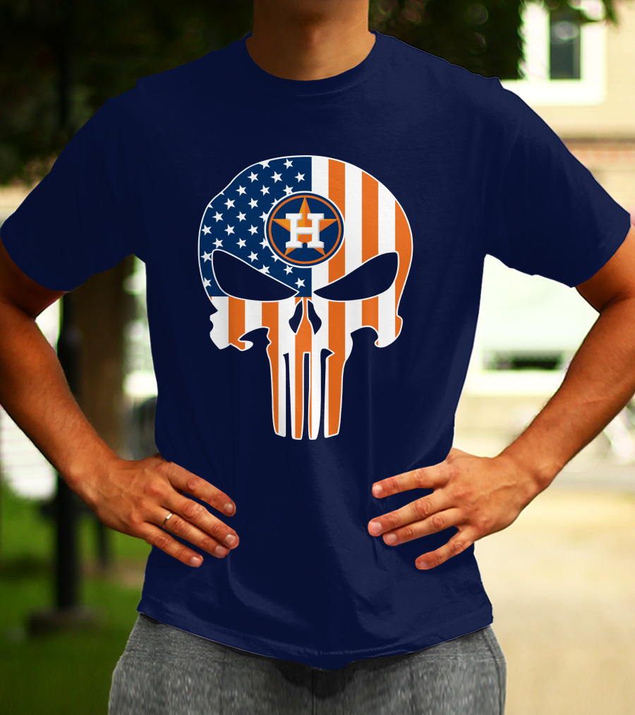 Houston Astros The Punisher American Flag Skull T-Shirt