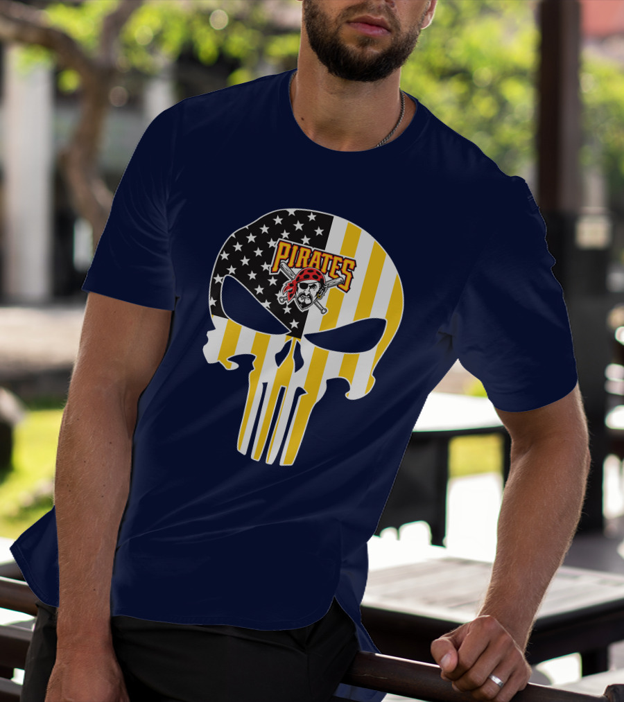 Pittsburgh Pirates Punisher Skull American Flag T-Shirt