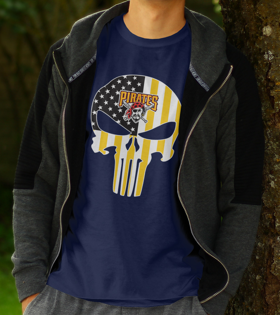 Pittsburgh Pirates Punisher Skull American Flag T-Shirt