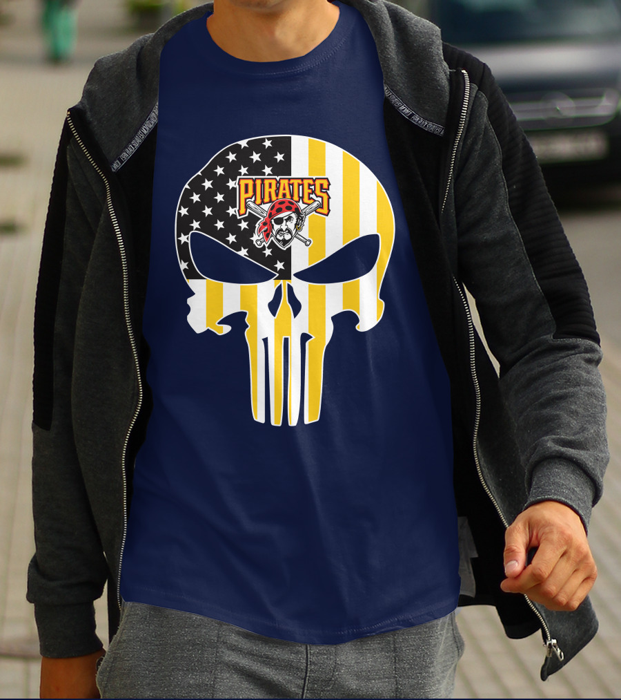 Pittsburgh Pirates Punisher Skull American Flag T-Shirt