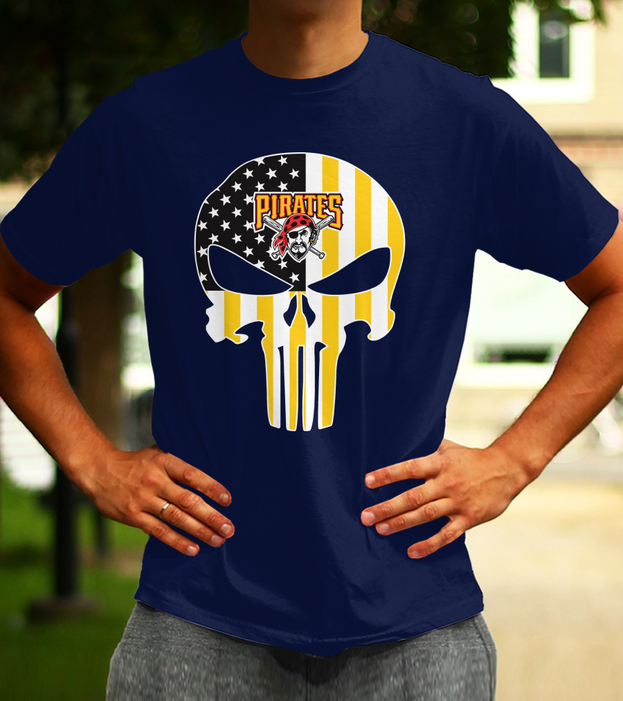 Pittsburgh Pirates Punisher Skull American Flag T-Shirt