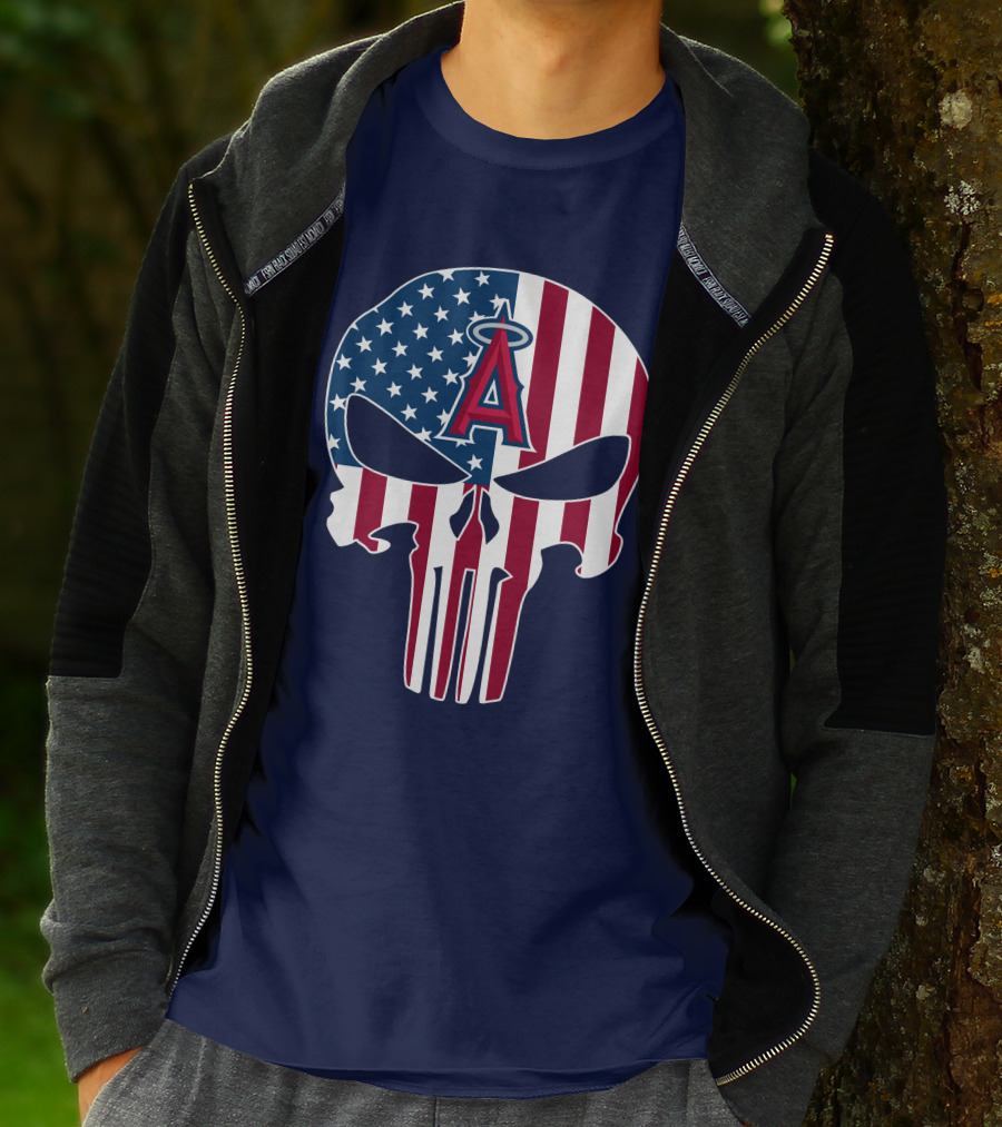 Los Angeles Angels Punisher Skull American Flag T-Shirt