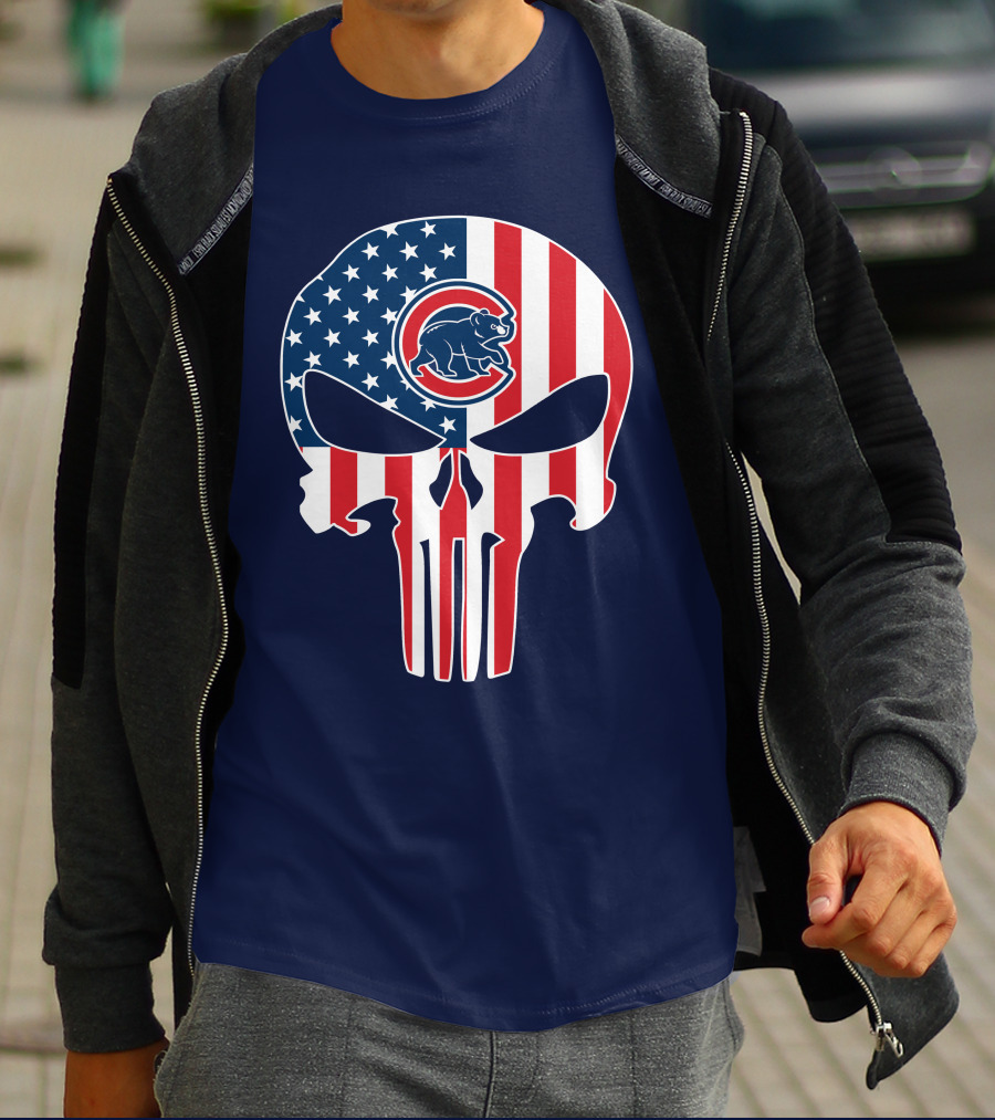 Chicago Cubs American Flag Punisher Skull T-Shirt