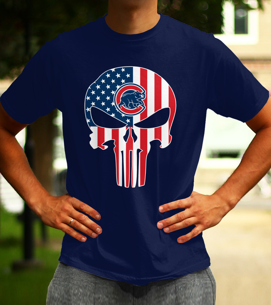 Chicago Cubs American Flag Punisher Skull T-Shirt