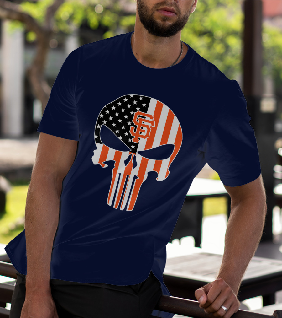 San Francisco Giants Punisher Skull American Flag T-Shirt