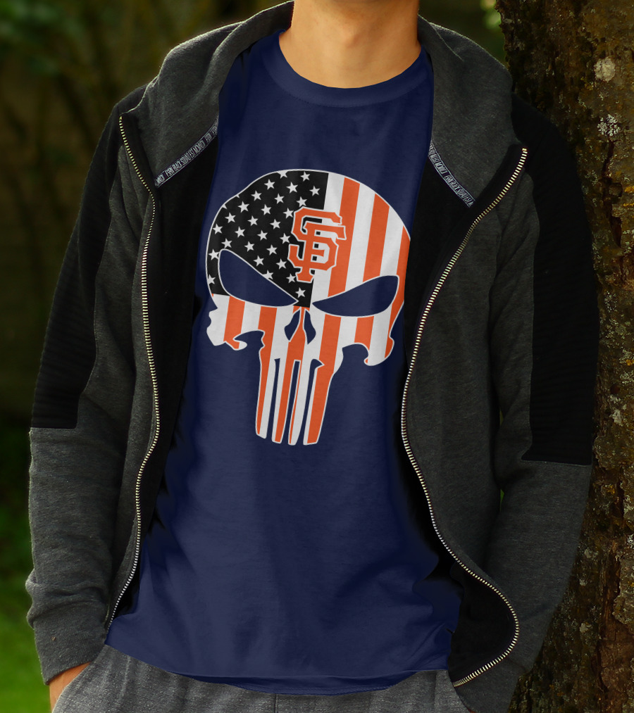 San Francisco Giants Punisher Skull American Flag T-Shirt