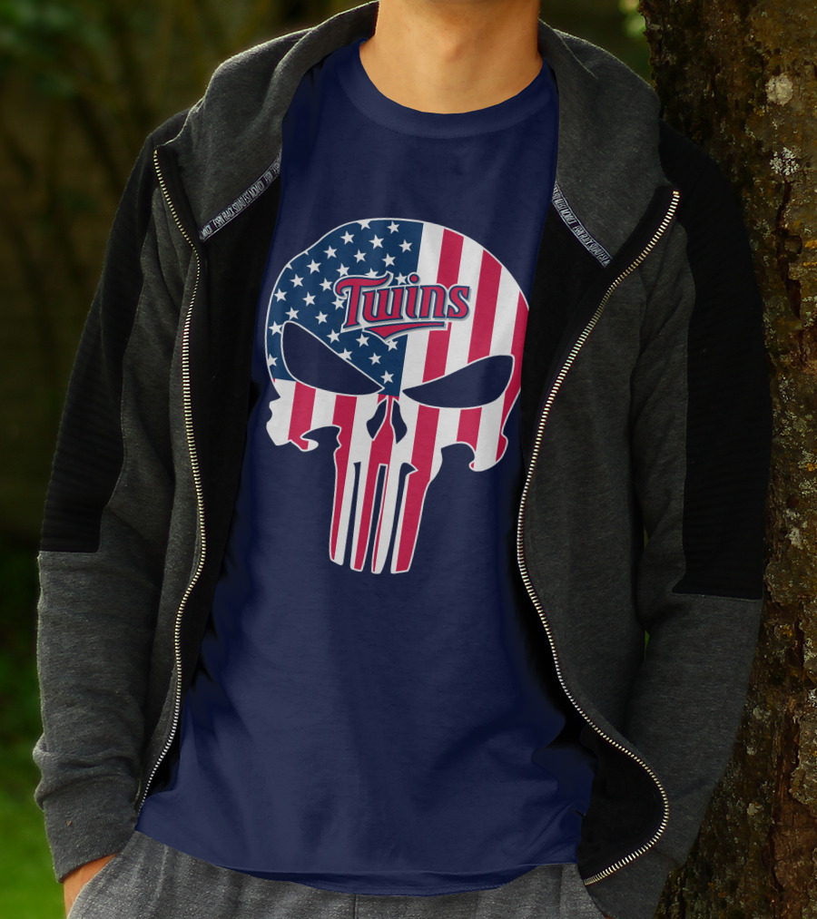 Twins American Flag Punisher Skull T-Shirt