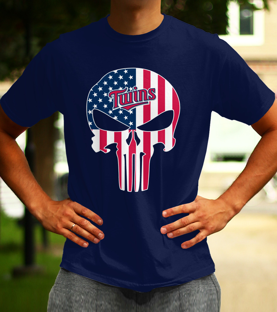 Twins American Flag Punisher Skull T-Shirt