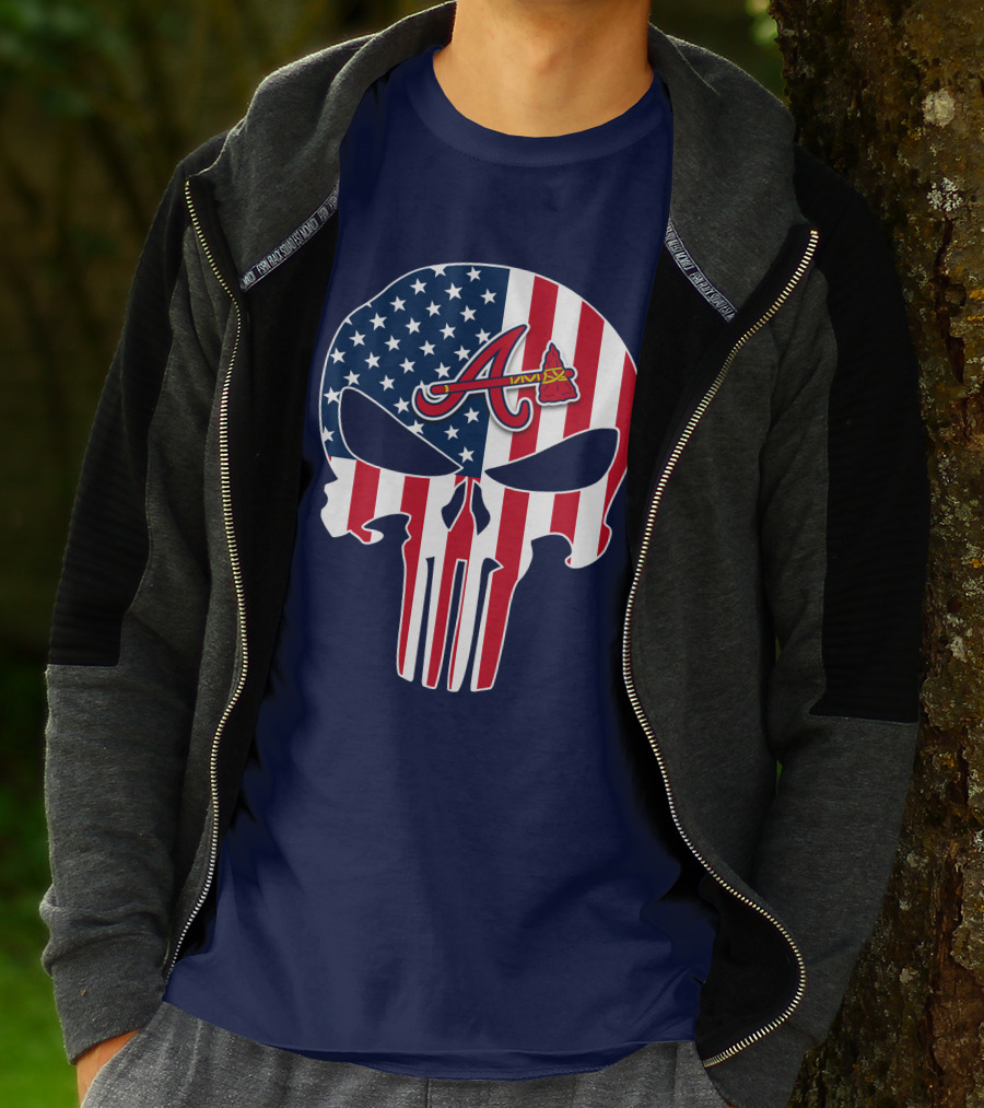 Atlanta Braves Punisher Skull American Flag T-Shirt