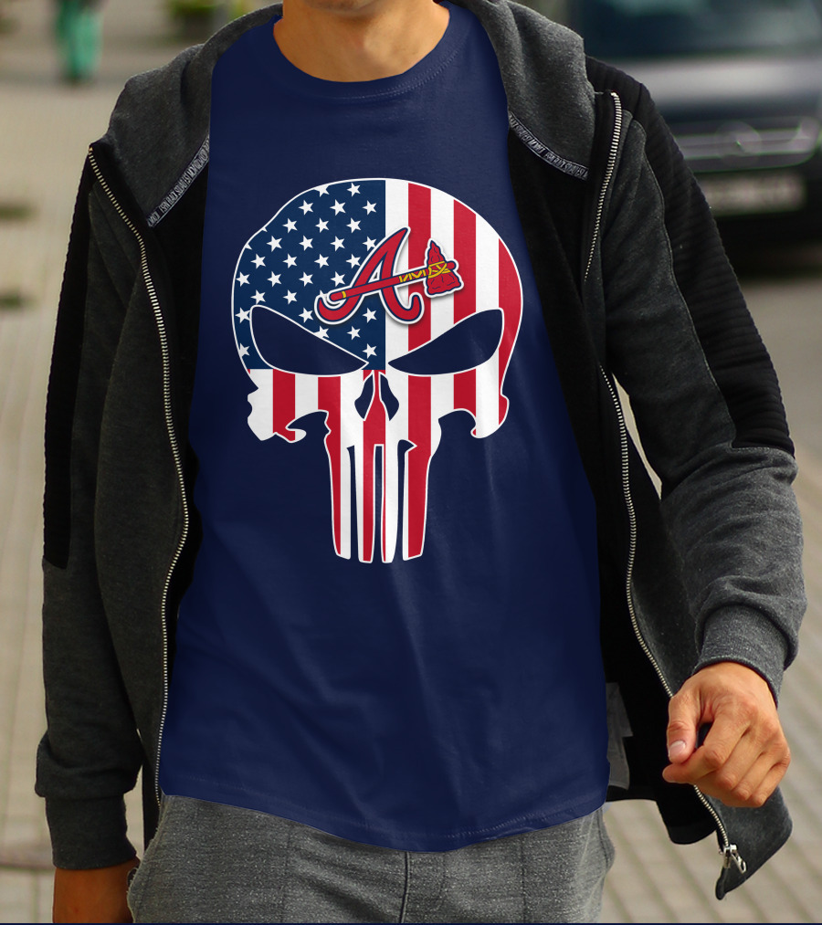 Atlanta Braves Punisher Skull American Flag T-Shirt