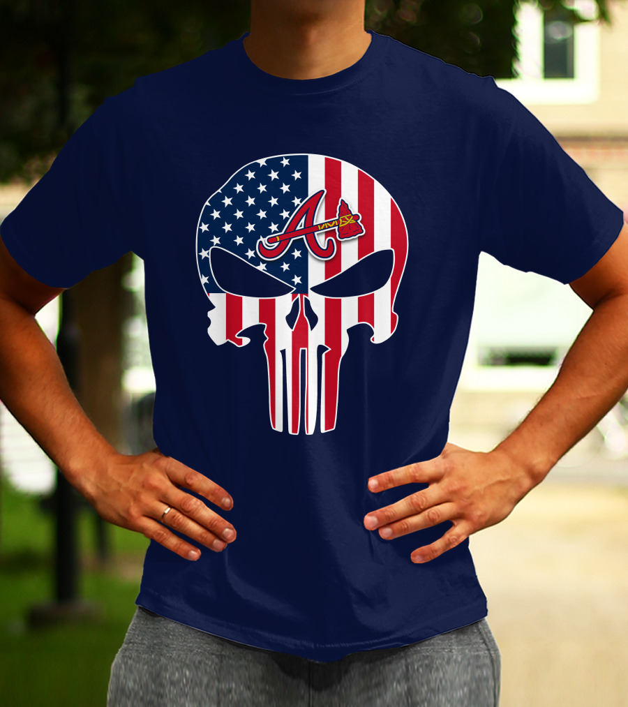 Atlanta Braves Punisher Skull American Flag T-Shirt