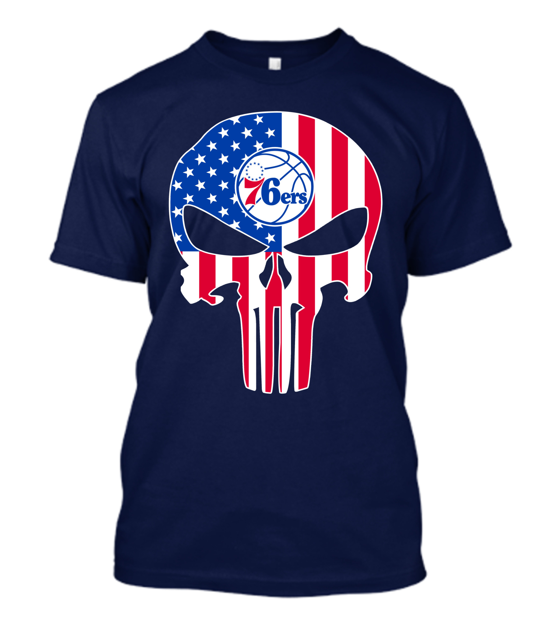 Philadelphia 76ers American Flag Punisher Style Skull T-Shirt