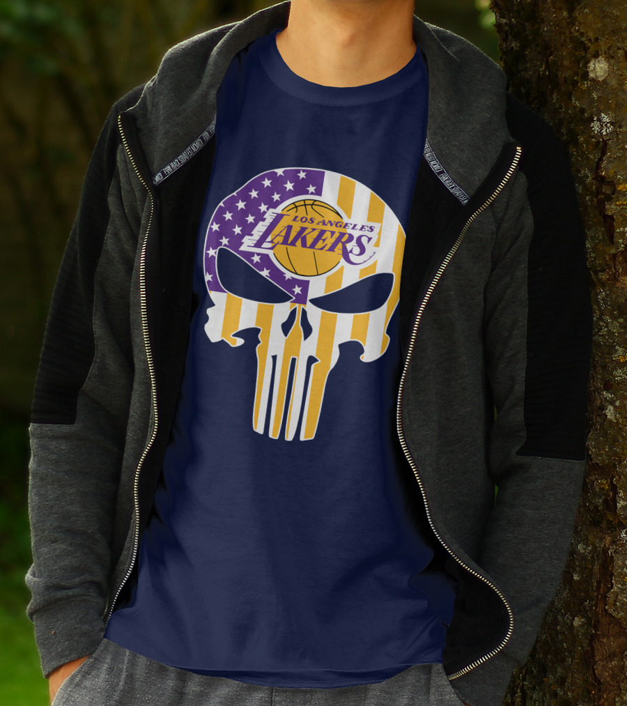 Los Angeles Lakers Skull Punisher American Flag T-Shirt