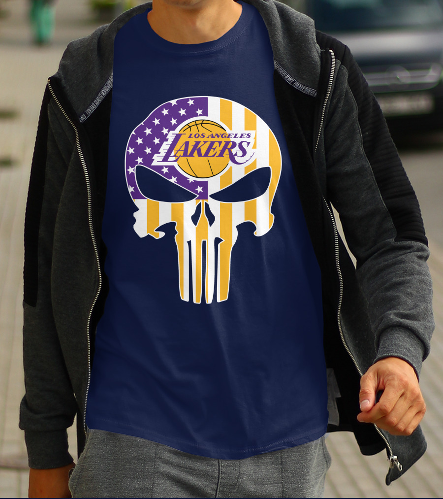 Los Angeles Lakers Skull Punisher American Flag T-Shirt