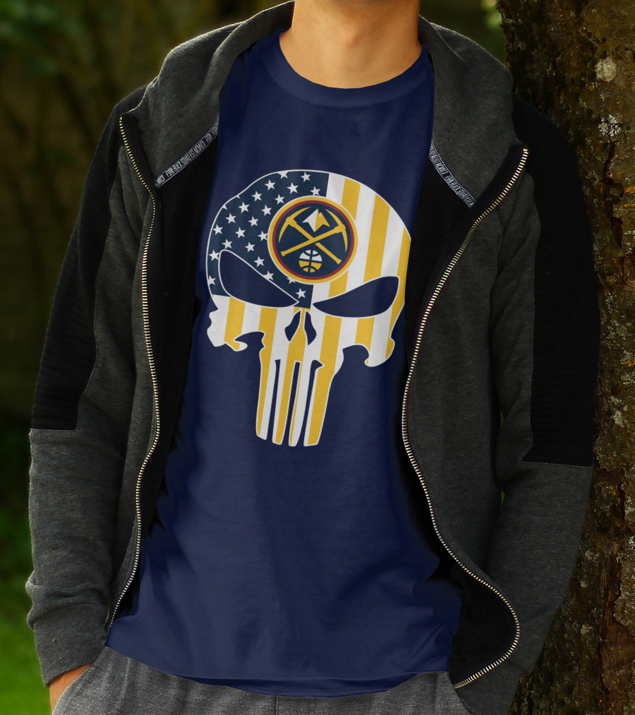 Denver Nuggets Punisher Skull American Flag T-Shirt