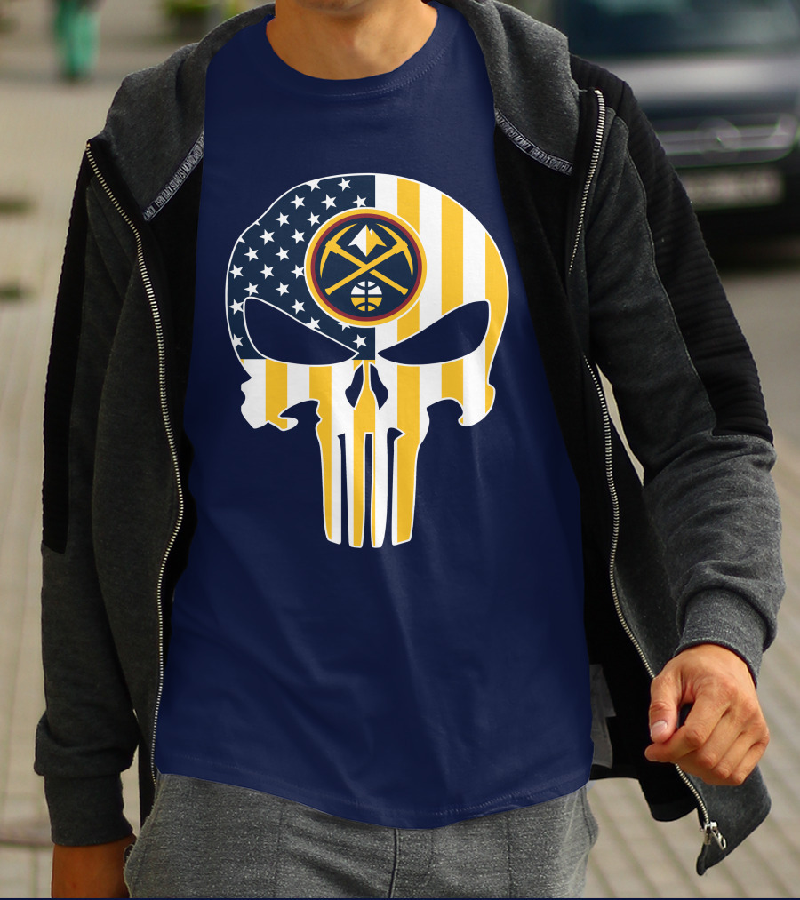 Denver Nuggets Punisher Skull American Flag T-Shirt