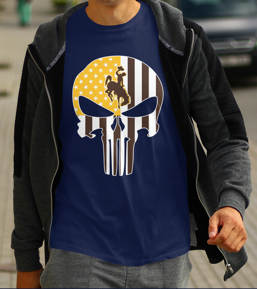Wyoming Cowboys American Flag Punisher Skull T-Shirt