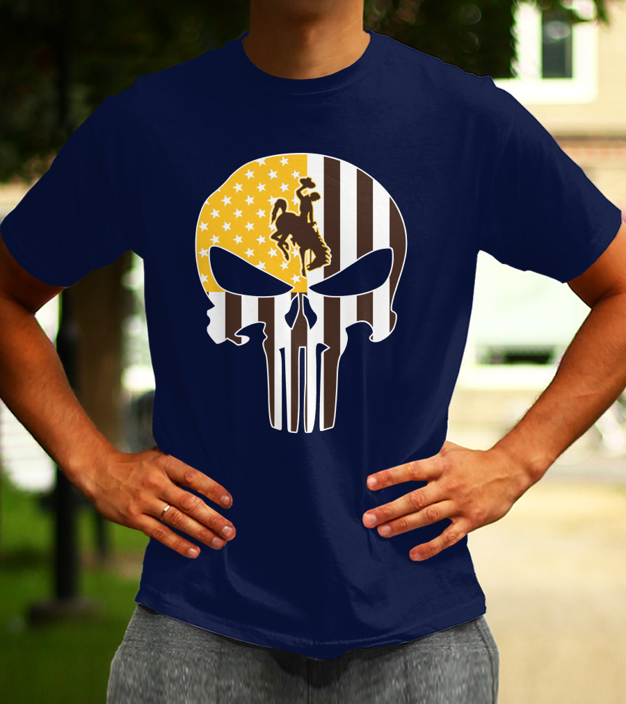 Wyoming Cowboys American Flag Punisher Skull T-Shirt